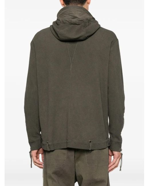 Masnada Green Waffle-Knit Zip-Cuff Hoodie for men
