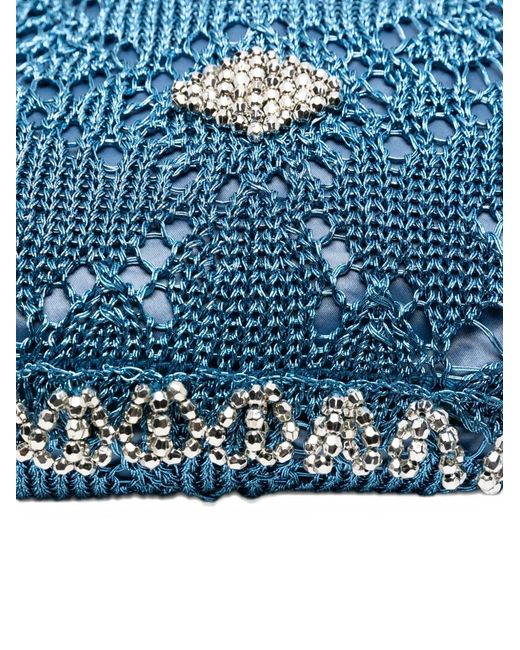 Rabanne Blue Beaded Circular-Handle Tote Bag