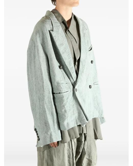Ziggy Chen Green Double-Breasted Linen Blazer for men