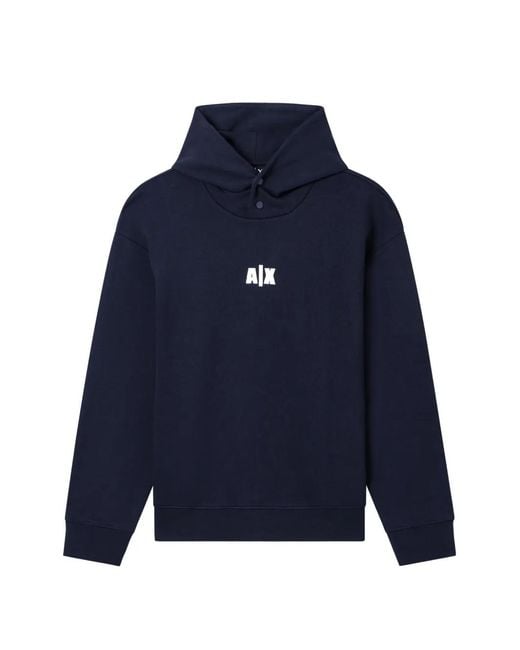 ARMANI EXCHANGE Blue Logo-Print Press-Stud Hoodie for men