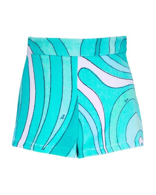 Emilio Pucci Blue Marmo-Print Cotton Shorts