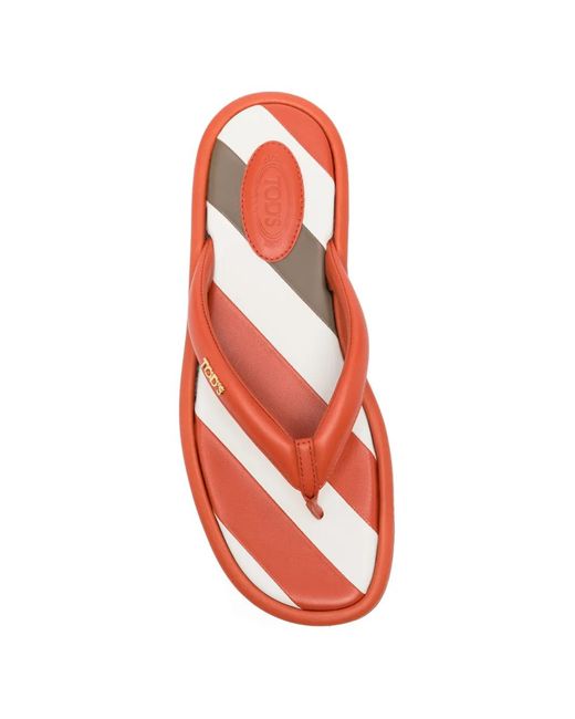 Tod's Red Stripe Detail Flip Flops