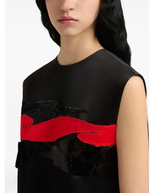 Marni Black Satin Dress With Crimson Flow Patches