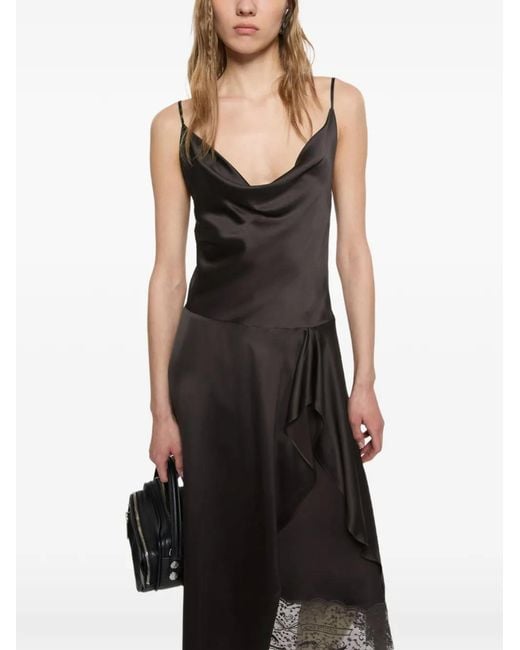 Acne Black Lace-Trimmed Ruffled Midi Dress