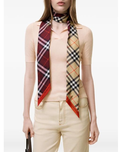 Burberry White Skinny Contraste Check Foulard En Soie
