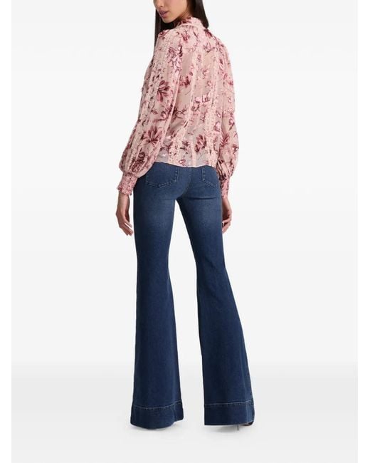 Alice + Olivia Pink Arlette Floral Lace-Trim Blouse