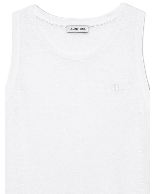 Anine Bing White Juliann Logo-Embroidered Linen Tank Top
