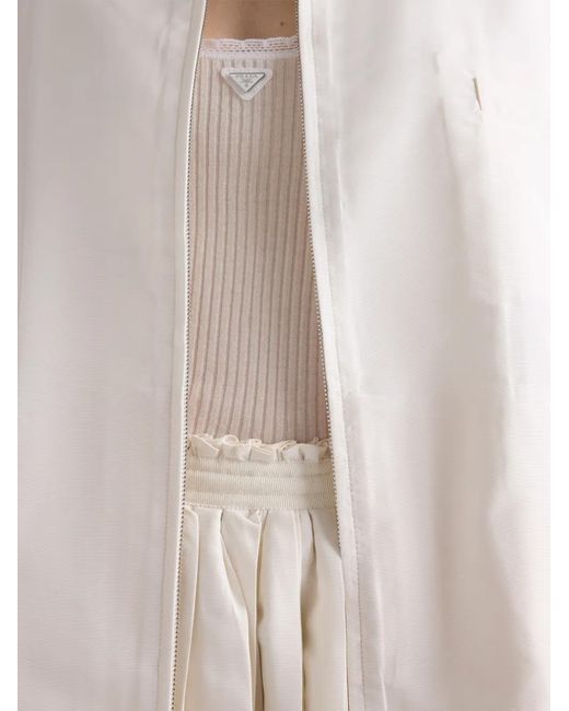 Prada White Pleated Silk Faille Skirt