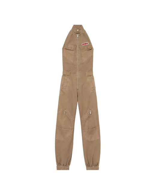 Off-White c/o Virgil Abloh Natural Logo-Detail Pocket Jumpsuit