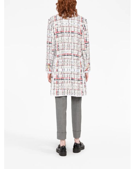 Thom Browne White Single-Breasted Tweed Coat