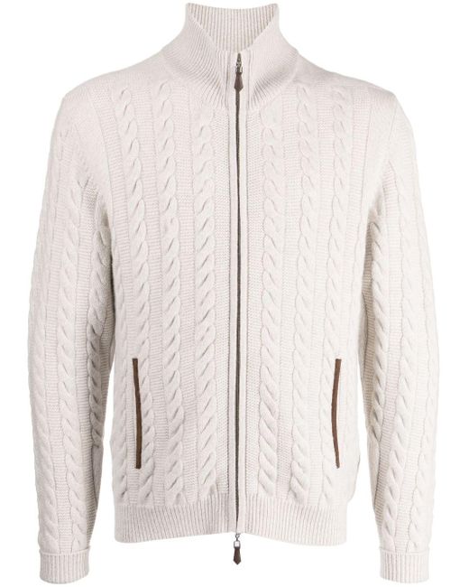 N.Peal Cashmere Natural The Richmond Cable-knit Cashmere Cardigan for men