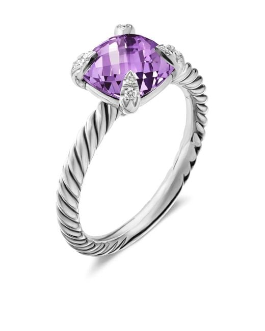 David Yurman Purple Sterling Chatelaine Amethyst And Diamond Ring (8Mm)