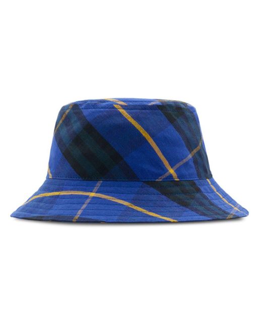 Burberry Blue Checked Cotton Bucket Hat for men