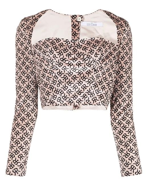 ROKH Natural Monogram-Print Bustier Corset Top