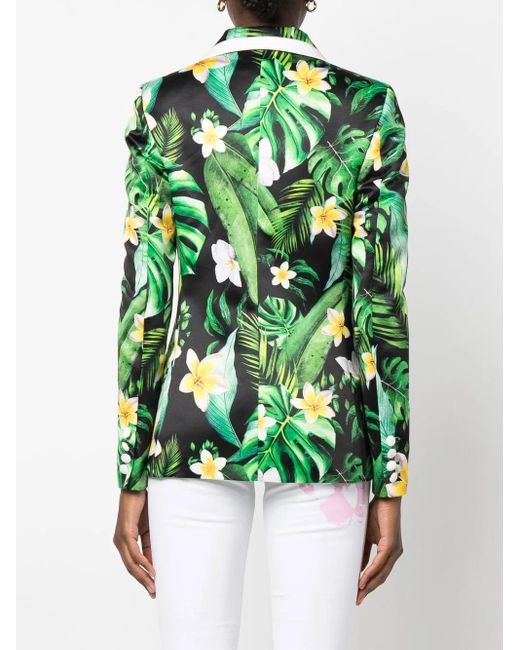 Philipp Plein Green Floral-Print Single-Breasted Blazer