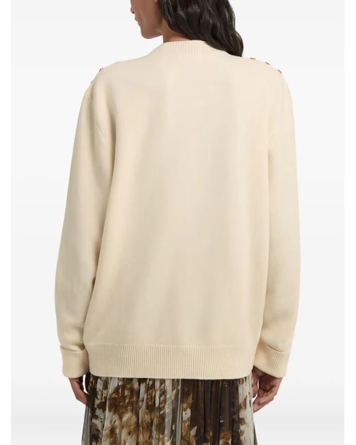 Roberto Cavalli Natural Button-Embellished Wool Sweater