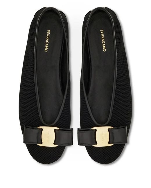 Ferragamo Black Vara Mesh Ballet Flats