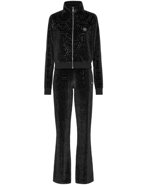 Philipp Plein Black Monogram-Embellished Track Pants