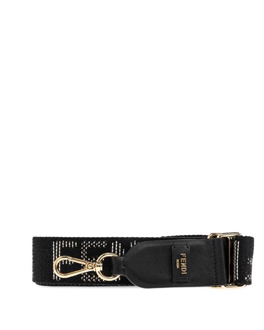 Fendi White Logo-Jacquard Leather-Trim Bag Strap