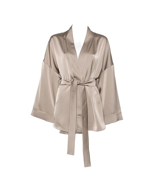 Marina Rinaldi Natural Butterfly Belted Satin-Finish Blouse