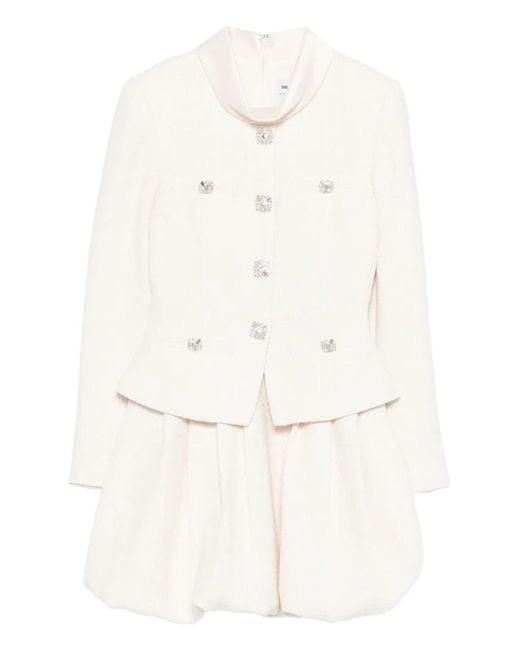 Self-Portrait White Mini Short Dress With Puffed Skirt And Jeweled Accents