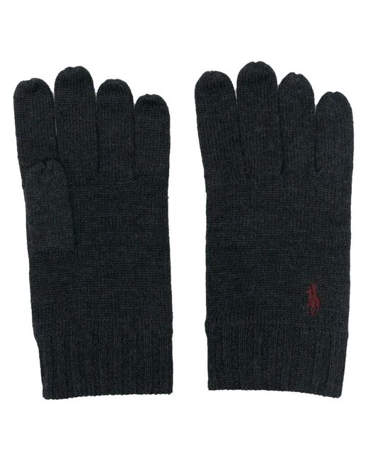 Polo Ralph Lauren Black Logo-Embroidered Wool Gloves for men