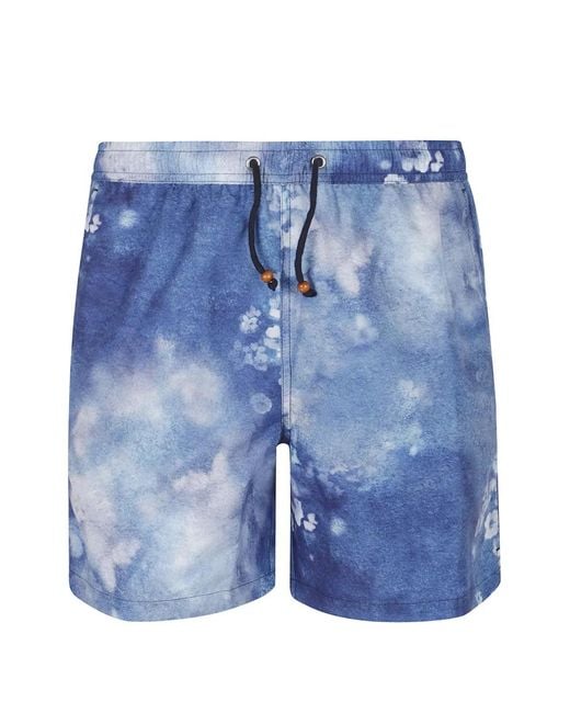 ESCAPISTA Blue Floral-Print Drawstring Swim Shorts for men