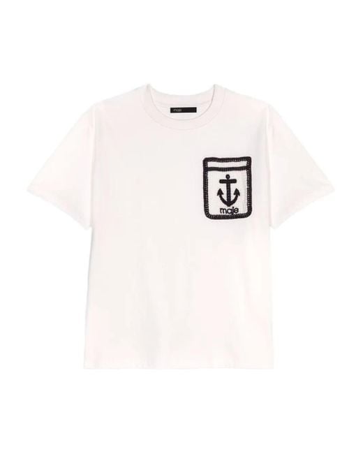 Maje White Embroidered T-Shirt