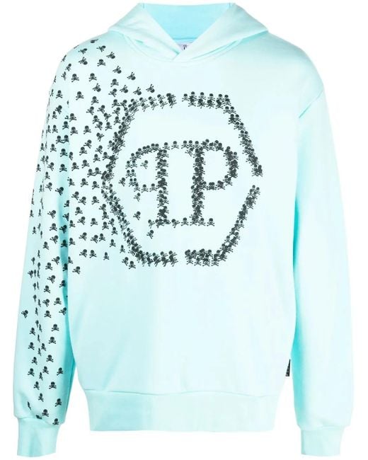 Philipp Plein Blue Logo-Print Detail Hoodie for men