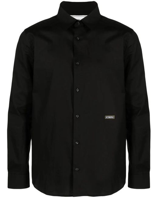 Camisa con parche del logo Iceberg de hombre de color Black