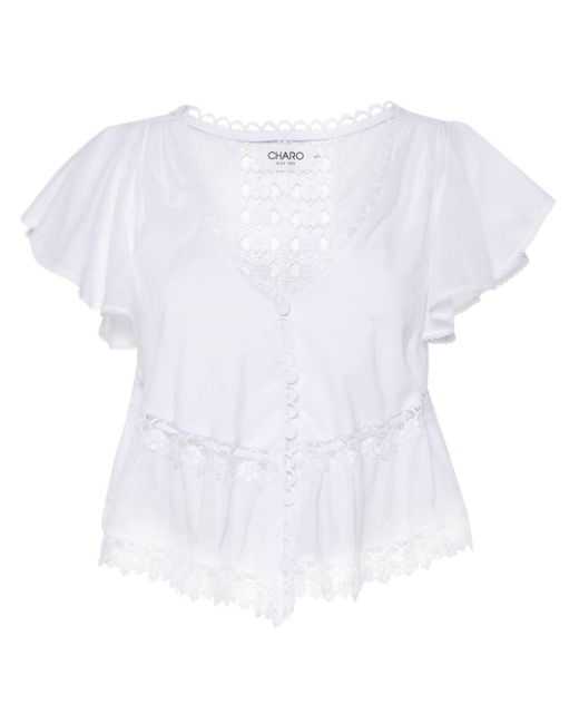 Charo Ruiz White Floral-lace Flared Blouse