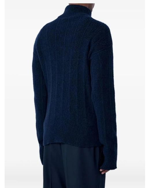 Marni Blue Logo-Embroidered Ribbed-Knit Sweater for men