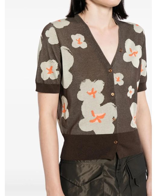 JNBY Gray Floral Intarsia-Knit Cotton-Blend Cardigan
