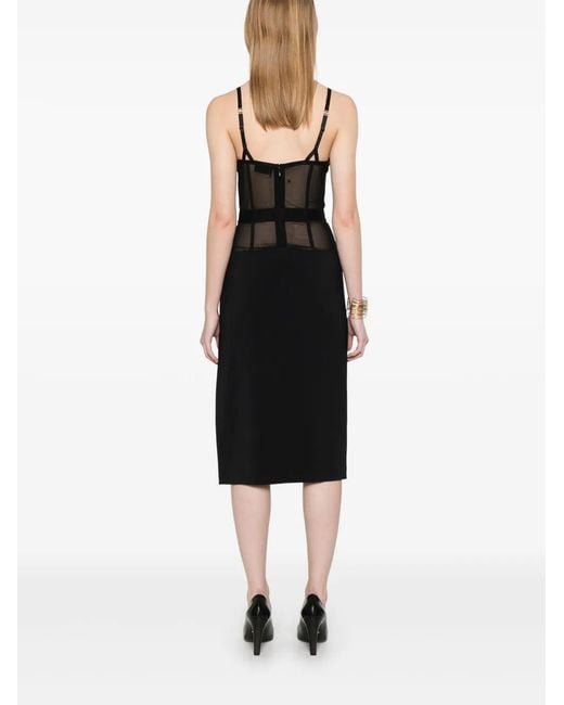 Elisabetta Franchi Black Crepe Tulle Midi Dress