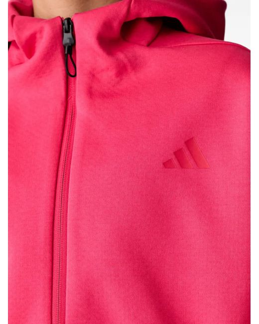 Adidas Red Logo-Print Zip-Up Hoodie