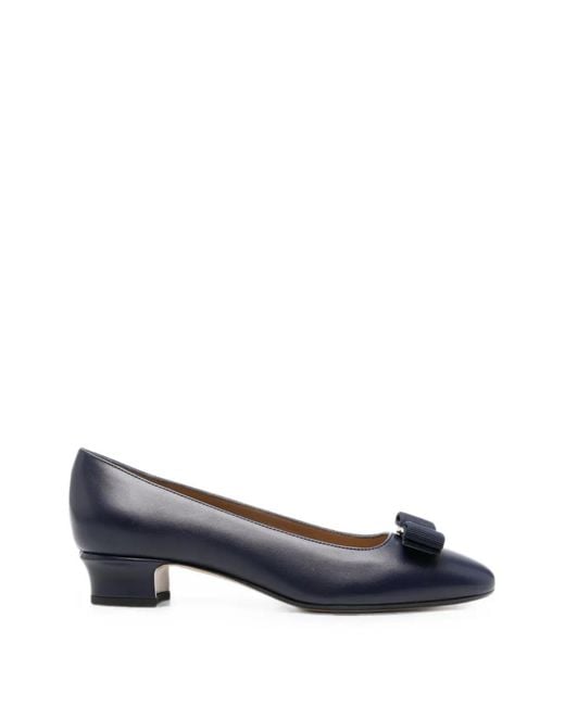 Ferragamo Blue Vara Bow Pumps