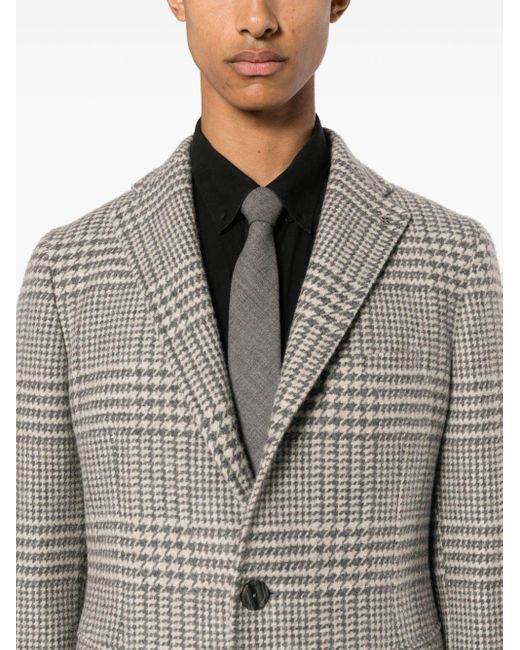 Tagliatore Gray Houndstooth Single-Breasted Coat for men