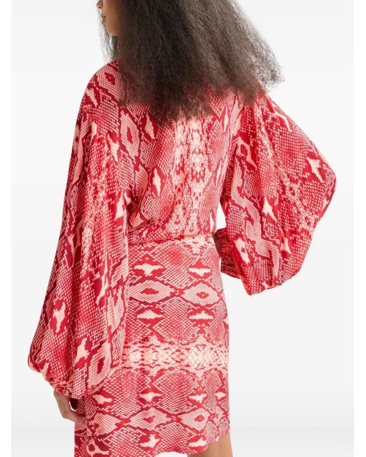 Essentiel Antwerp Red Snake-Print Draped Asymmetric Dress