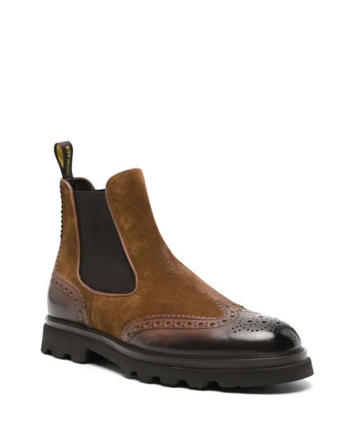 Doucal's Brown Burnished-Finish Suede Chelsea Boots for men