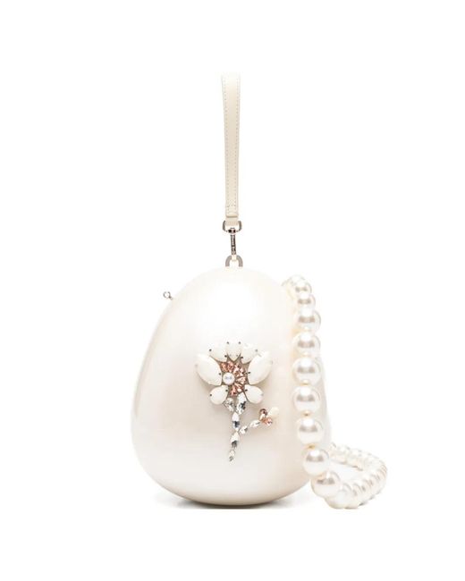 Simone Rocha White Large Pearl Egg Floral-Beaded Cross Body Bag