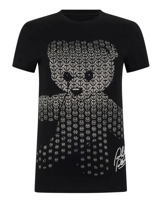 Philipp Plein Black Teddy Bear Logo-Detail T-Shirt