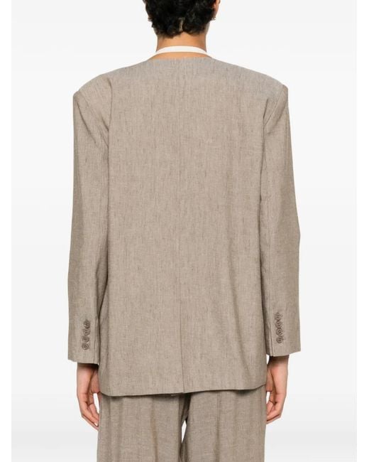 ELEH Natural Collarless Single-Breasted Blazer