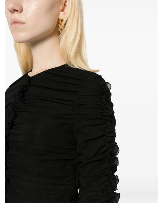 Magda Butrym Black Ruched Silk-Blend Top