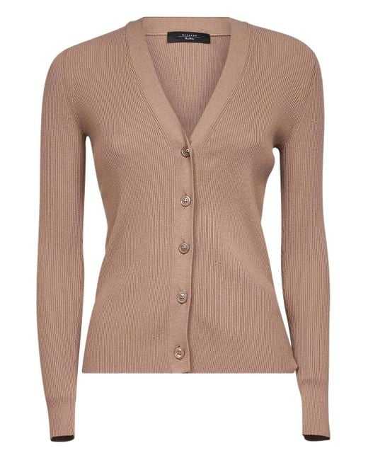 Cárdigan de canalé con cuello en v Weekend by Maxmara de color Brown