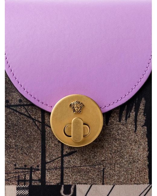 Versace Purple Vivian Printed Large Canvas Tote