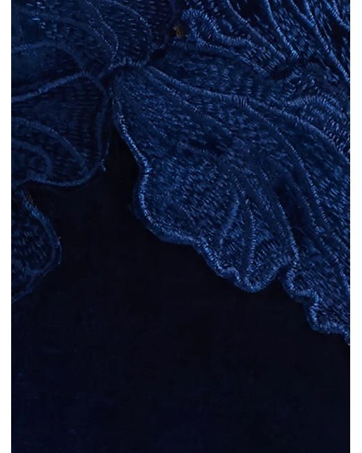 Tadashi Shoji Blue Floral-Details Long-Sleeved Maxi Dress