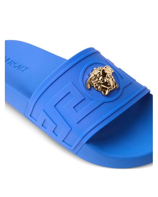 Versace Blue La Medusa Rubber Sliders for men
