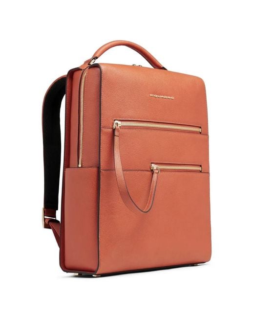 Piquadro Orange Zip Leather Backpack