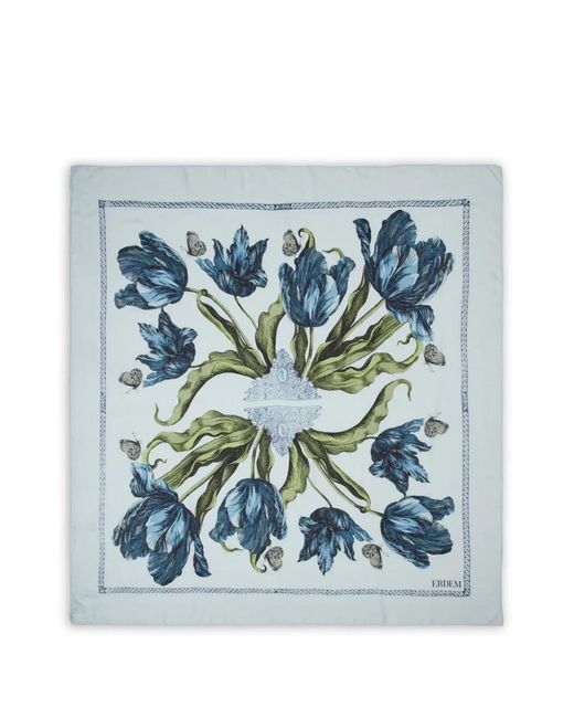 Erdem Blue Tulip-Print Scarf