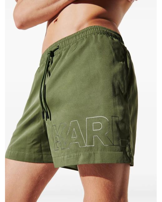 メンズ Karl Lagerfeld ロゴ トランクス水着 Green